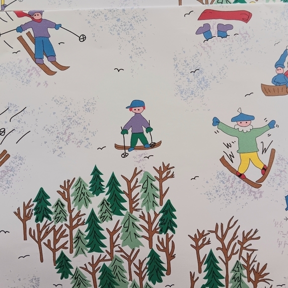 3/10 Vtg Gift Wrap Wrapping Paper Winter Christmas Children Skiing - Picture 3 of 4